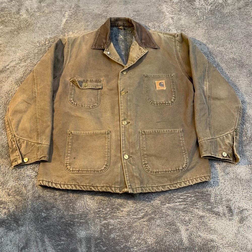 Carhartt Vintage Distressed Canvas Blanket Lined‎ Chore Jacket Brown NOTAG XL